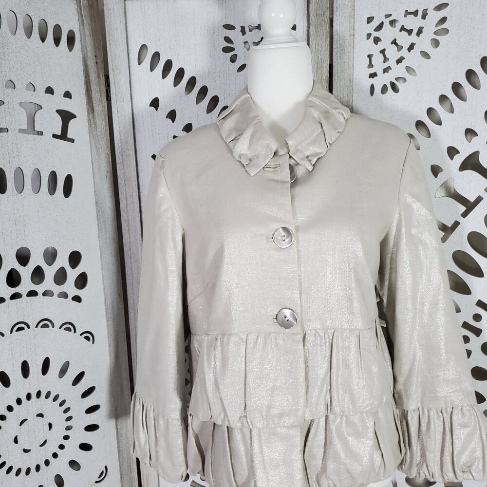 3 Sisters Metallic Quarter Sleeve Jacket Ruffled Collar Size L - Picture 3 of 13